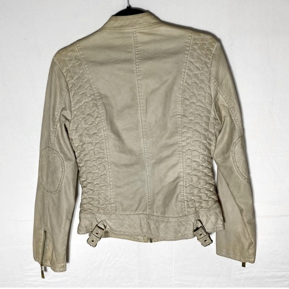 Vintage Roosevelt American College Beige Distressed Faux Leather Jacket M - Picture 15 of 16